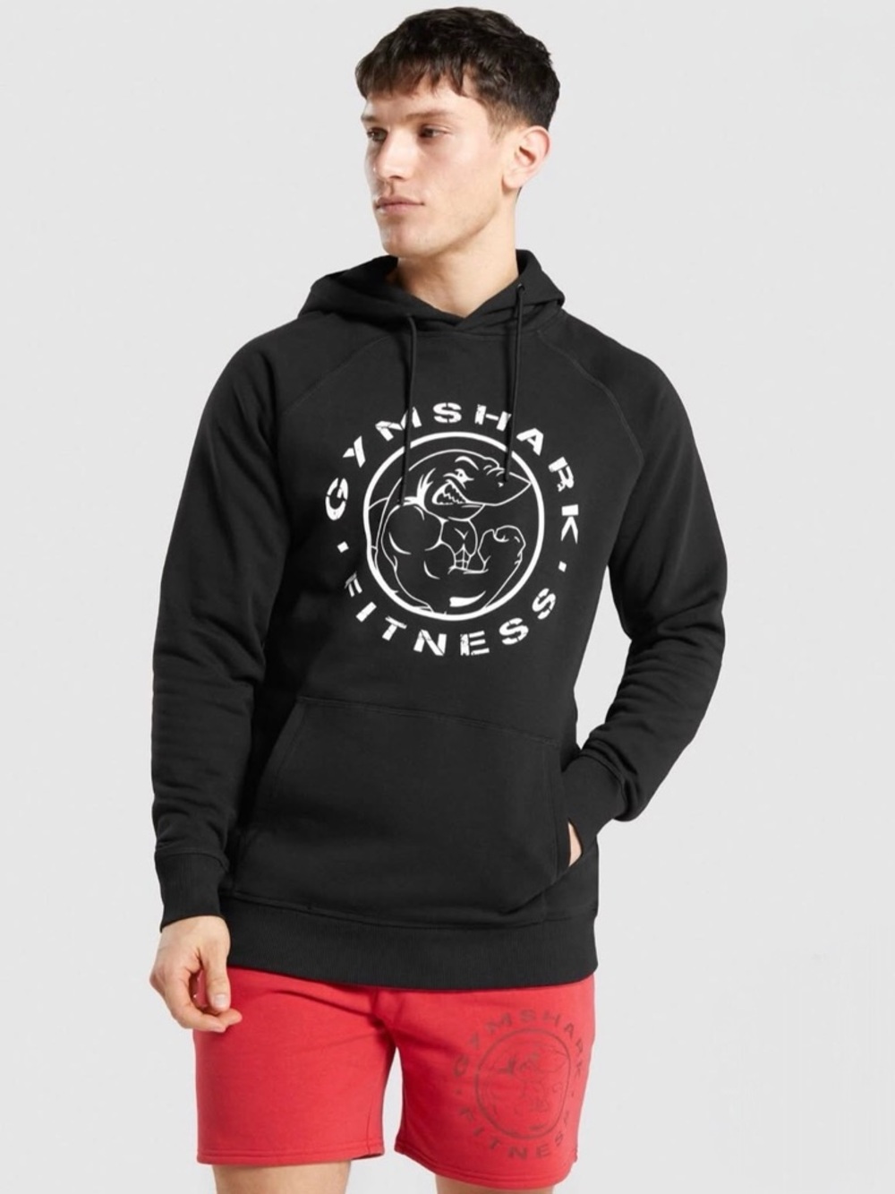 Gymshark fitness Legacy pullover logo print black cotton hoodie sweatshirt Small